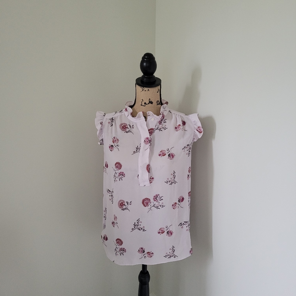 Loft Floral Ruffle Henley Shell - Picture 2 of 9